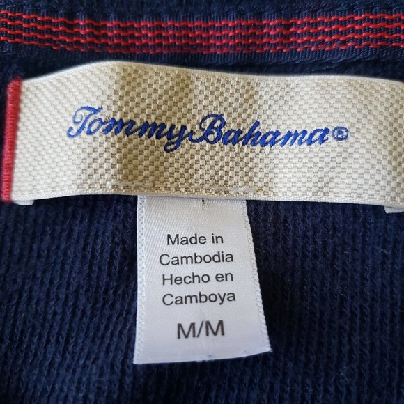 Tommy Bahama Baseball Tshirt Crew Neck Long Sleeve Blue Size Medium Blue Fleece - Picture 4 of 6